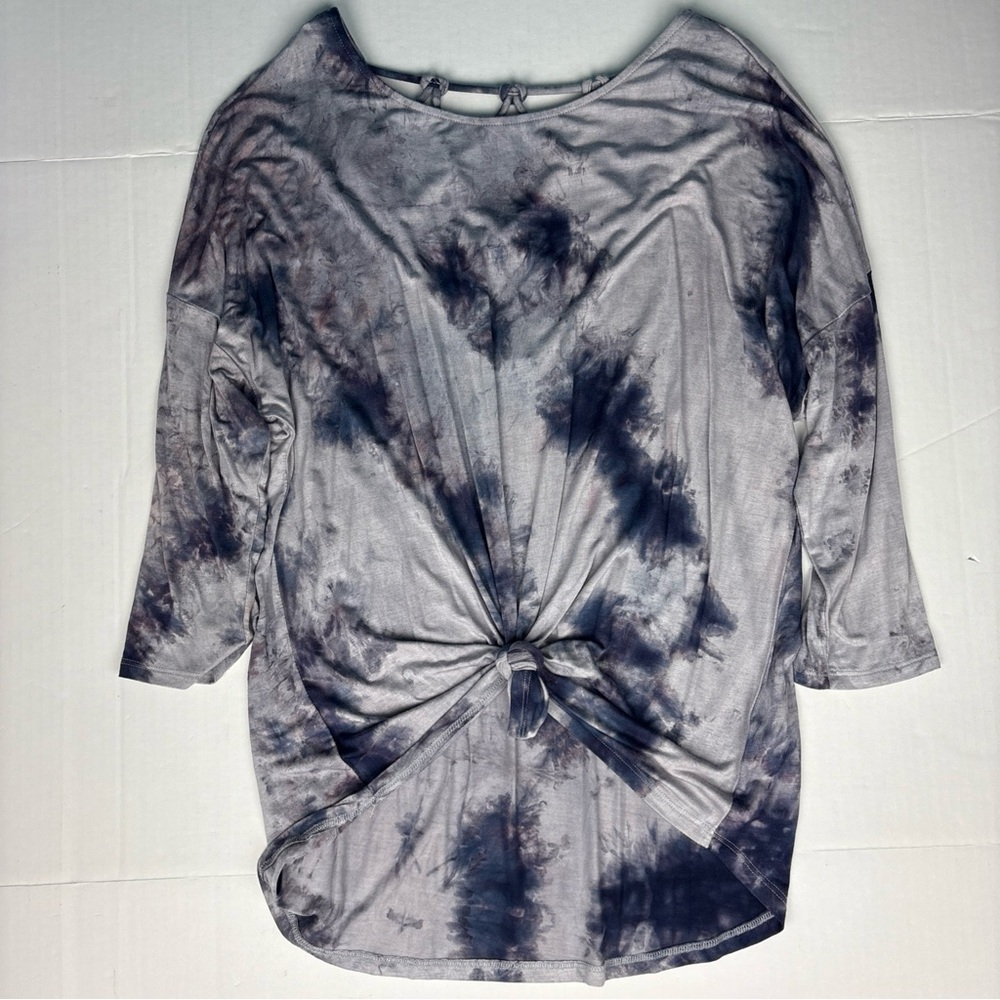 Jodifl Women's Medium Shirt Gray Blue Tie Dye Knotted Front Criss Cross Back